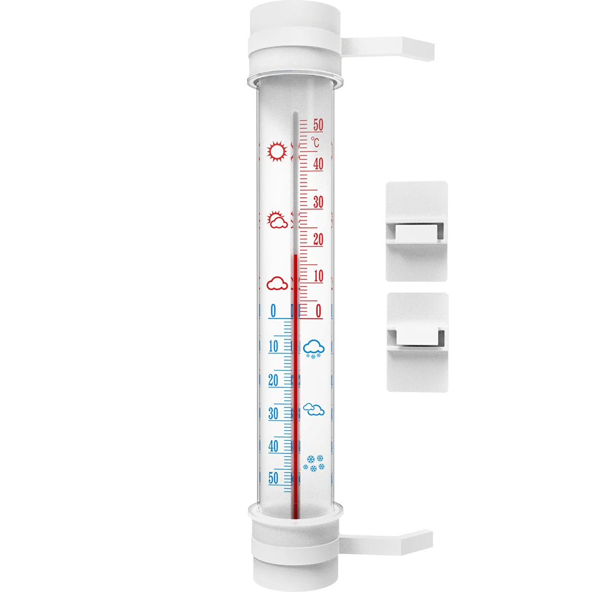 Hvidt udendørs termometer (-50°C til +50°C) 27cm