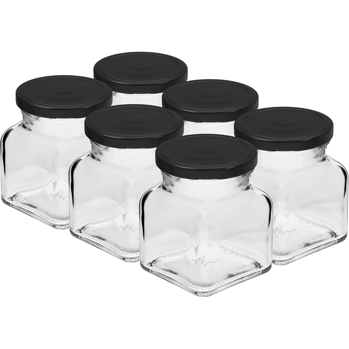 Twist-off glas 120ml - Fire hjørner fi 53 med sort låg, 6 stk