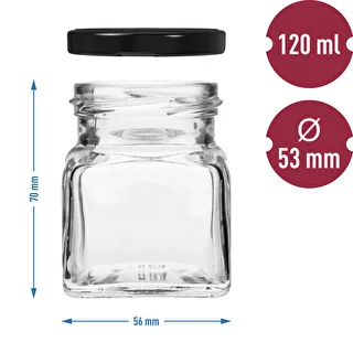 Twist-off glas 120ml - Fire hjørner fi 53 med sort låg, 6 stk – photo 6
