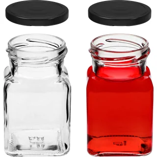 Twist-off glas 150ml Fire hjørner fi 53 med sort låg, 6 stk. – photo 5