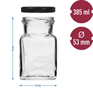 Twist-off glas 150ml Fire hjørner fi 53 med sort låg, 6 stk. – photo 6