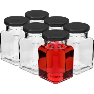 Twist-off glas 150ml Fire hjørner fi 53 med sort låg, 6 stk. – photo 2