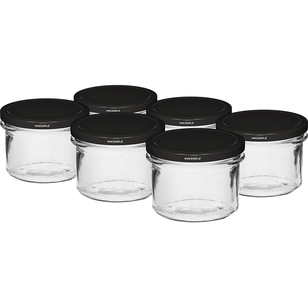 Enkel krukke 235 ml (fi82) med sort låg 6 stk.