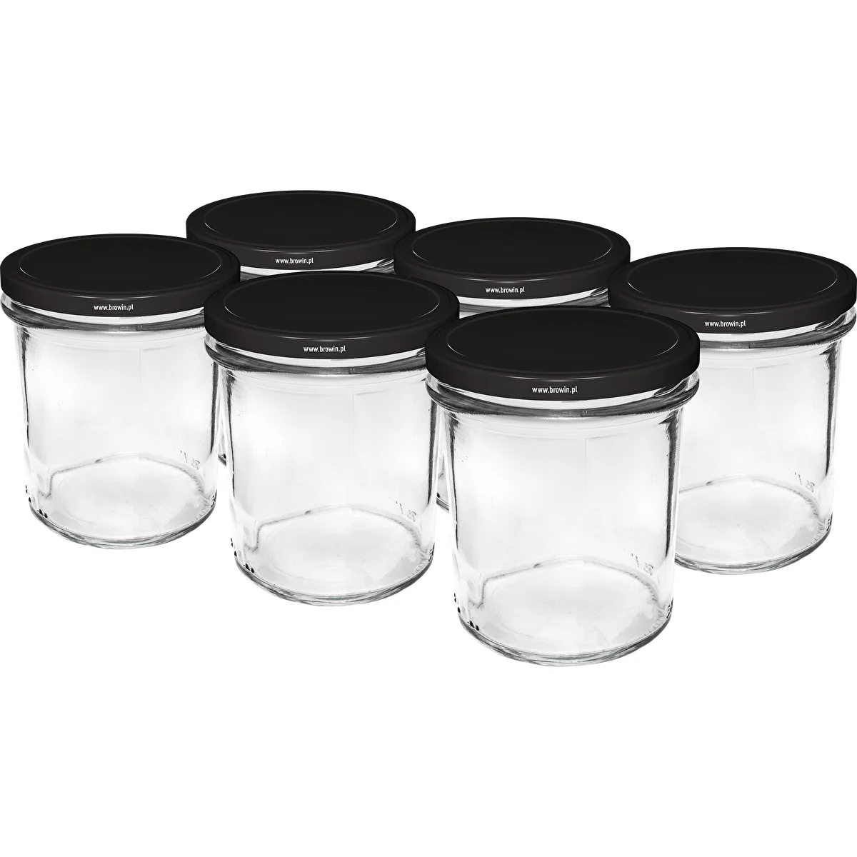 Enkel krukke 350ml med sort låg fi82 - 6 stk.