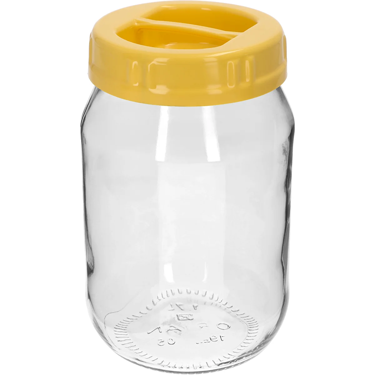 Twist-off-glas 1,7 L med gult plastlåg med hank, Ø 100 mm, 1 stk.