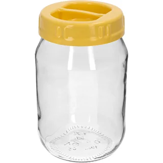 Twist-off-glas 1,7 L med gult plastlåg med hank, Ø 100 mm, 1 stk.
