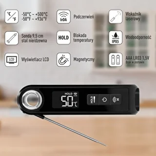 Infrarødt køkkentermometer, kompakt, med foldbar sonde – photo 8