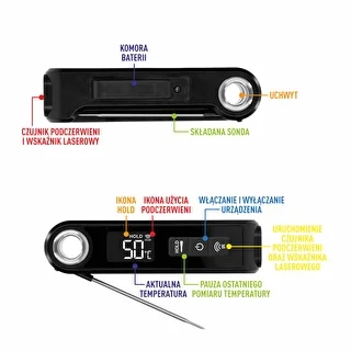 Infrarødt køkkentermometer, kompakt, med foldbar sonde – photo 9