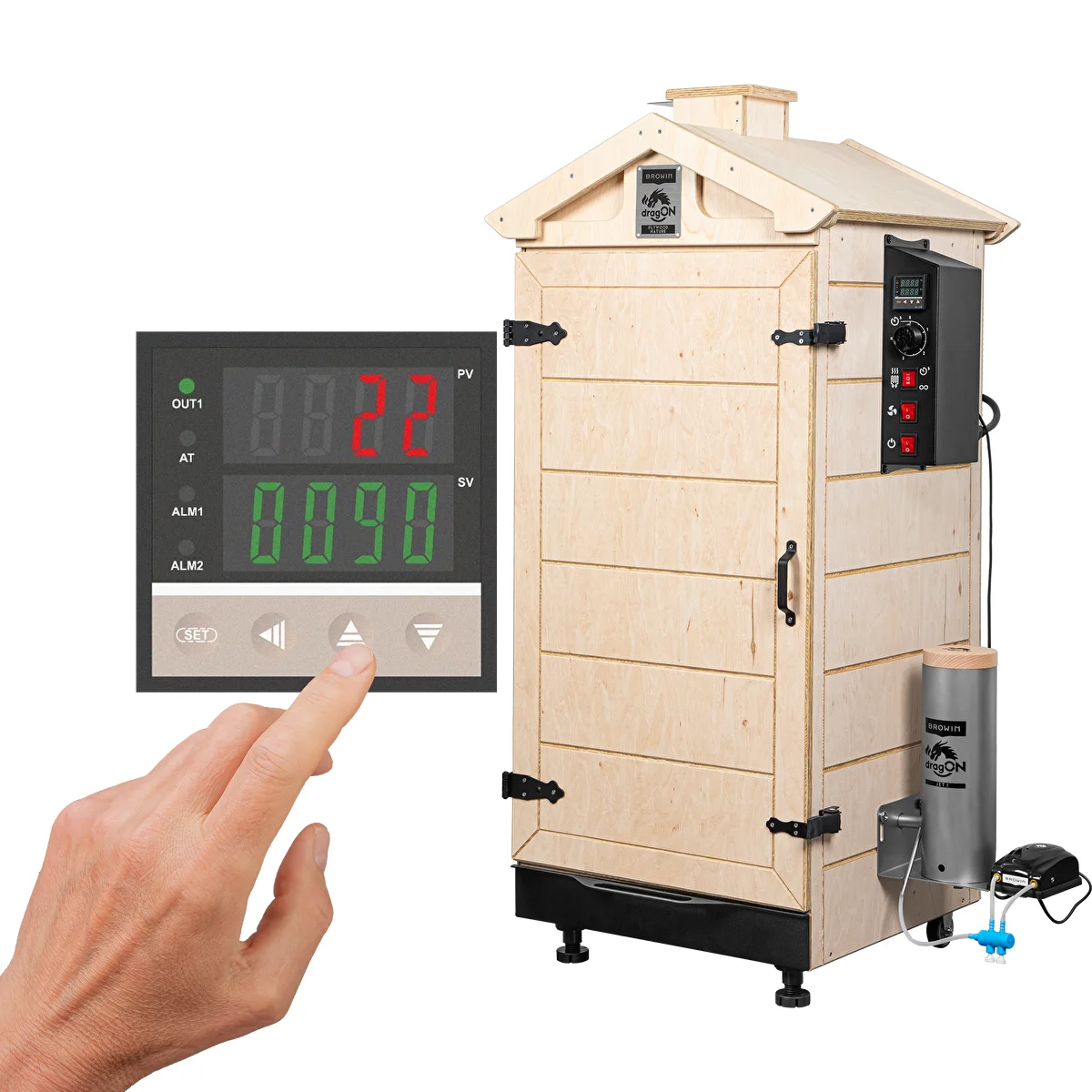 Rammeløs røgeovn dragON PLYWOOD NATURE med digital styring, 200 L