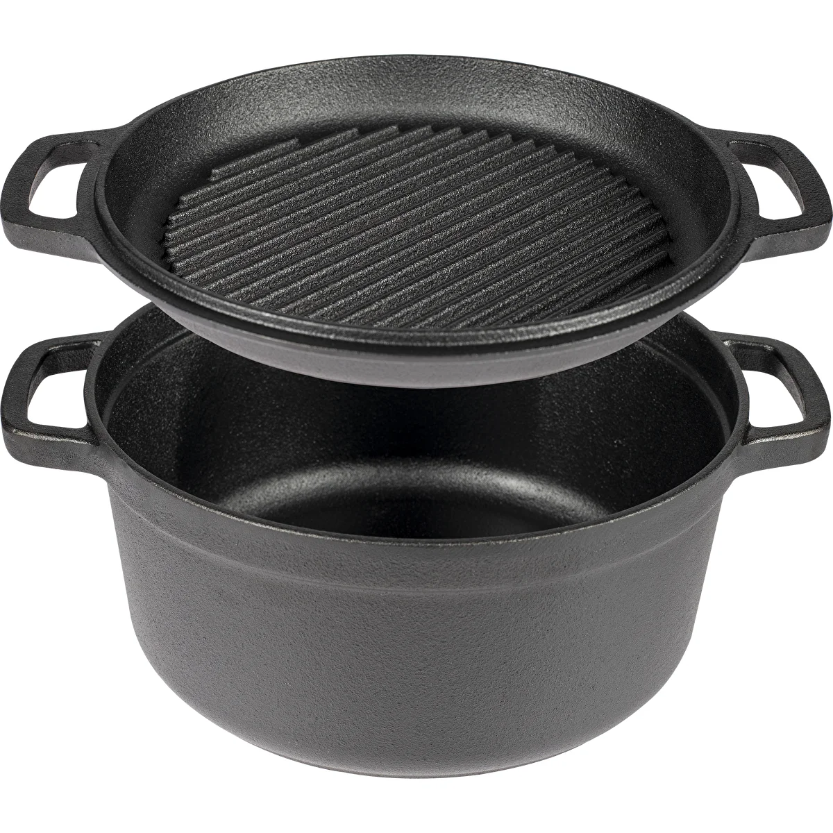 Støbejernsgryde med pande, 5 L + 1 L