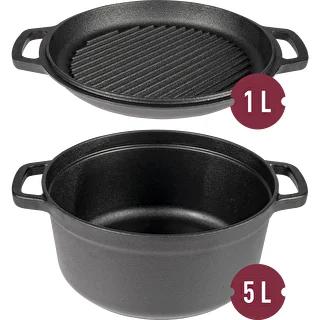 Støbejernsgryde med pande, 5 L + 1 L – photo 2