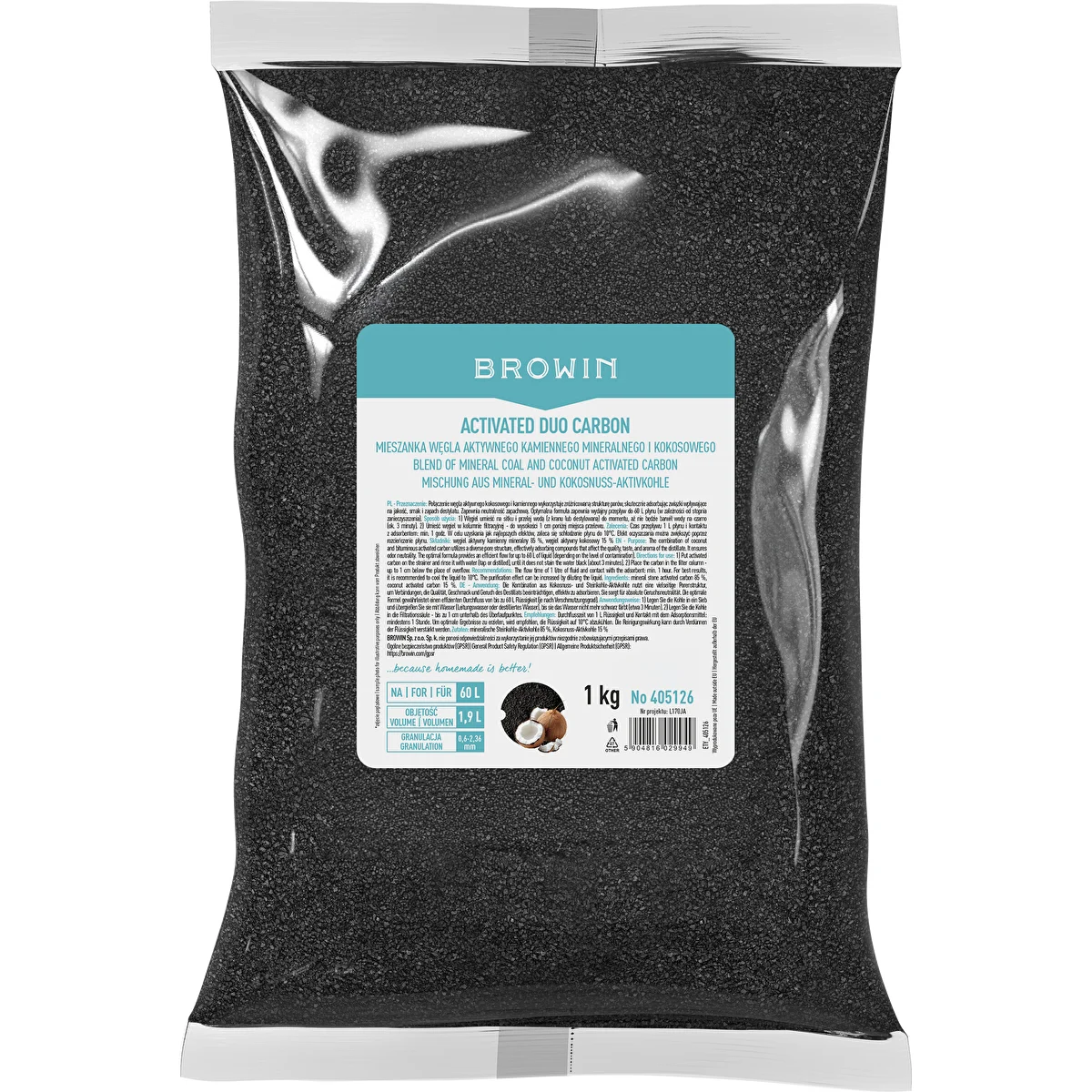 Activated Duo Carbon – blanding af aktivt kul af stenkul (mineral) og kokos, 1 kg, til 60 L