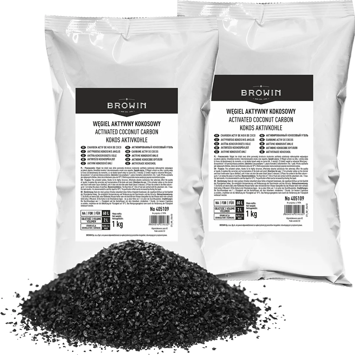 Aktivt kokoskul 1 kg x 2 - sæt
