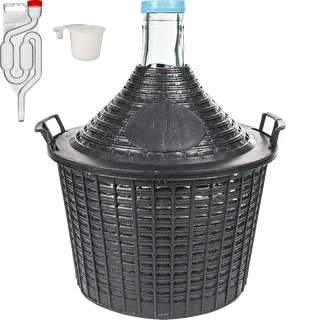 Basis vinsæt: glasballon 10 L i plastkurv, med prop og gærlås