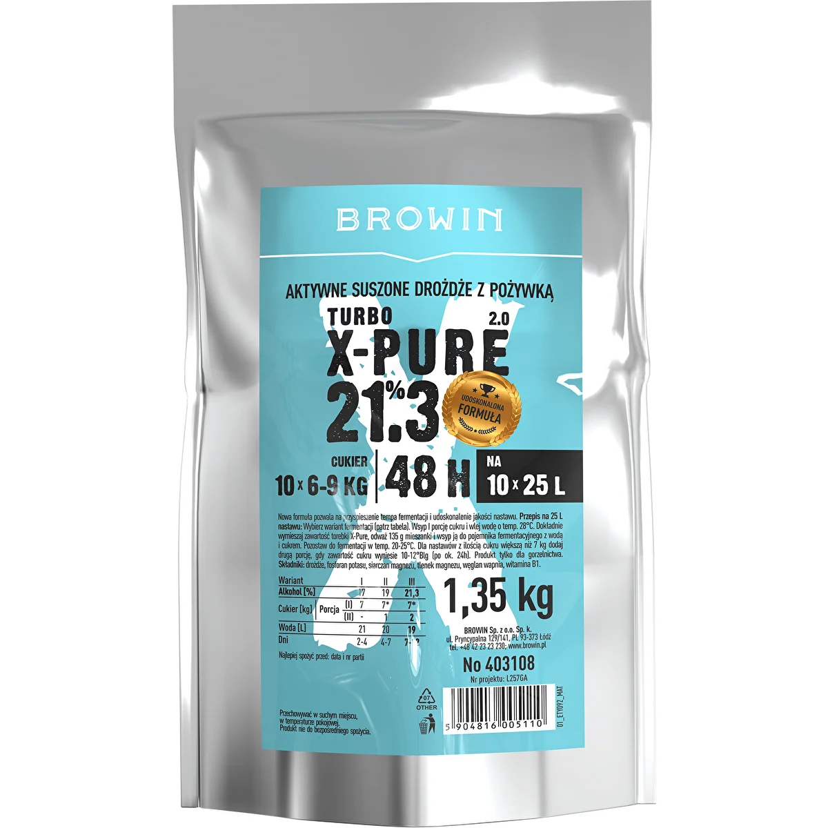 Turbo X-Pure gær 21,3%, 10 x 25 L, 1,35 kg
