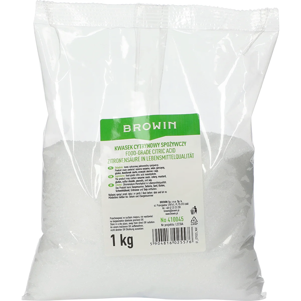 Fødevaregodkendt citronsyre, 1 kg
