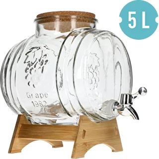 Glasstønde 5 L, med bred påfyldning, kork, stativ og hane – photo 2