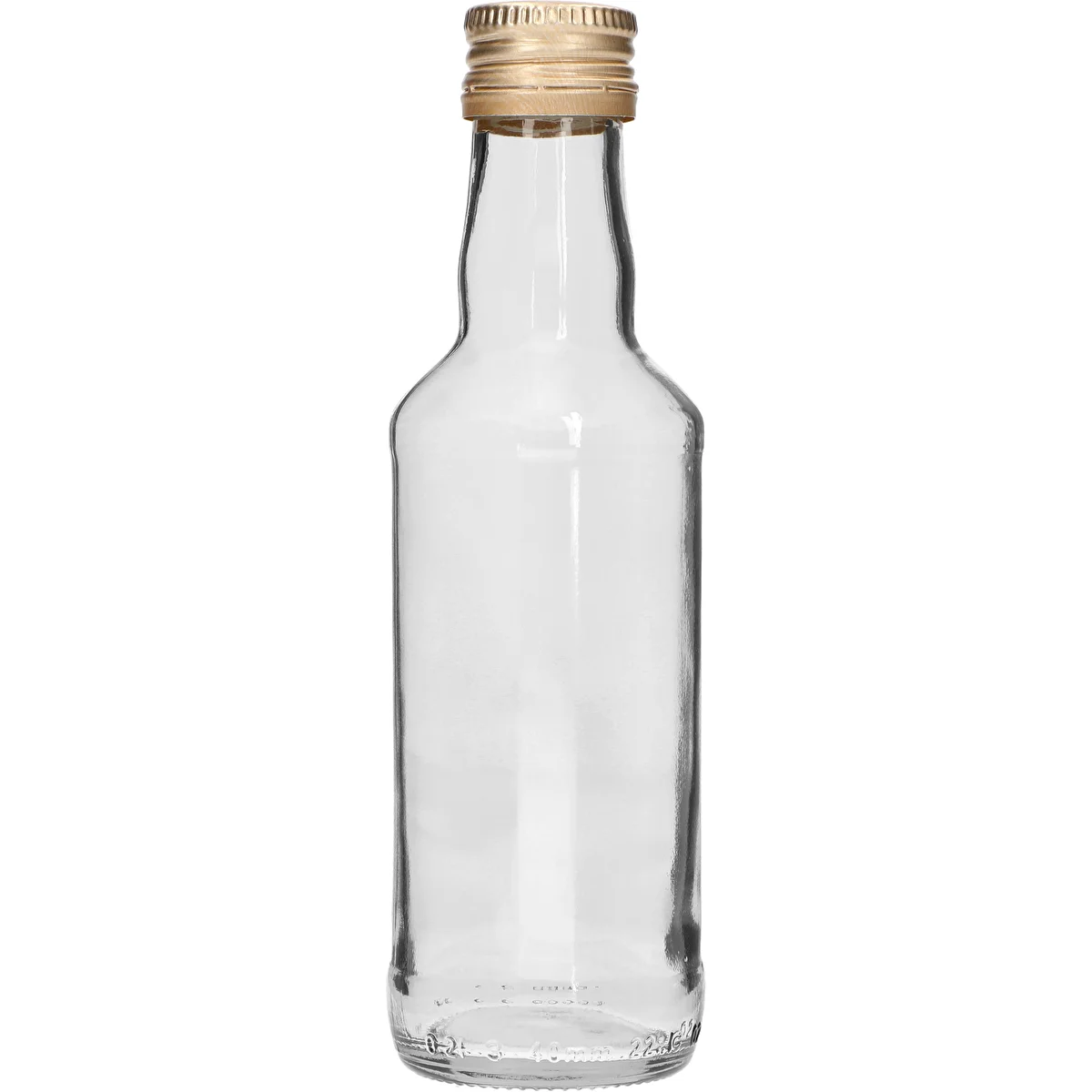 Klassisk spiritusflaske 200 ml, med guldfarvet skruelåg fi 28, 1 stk.