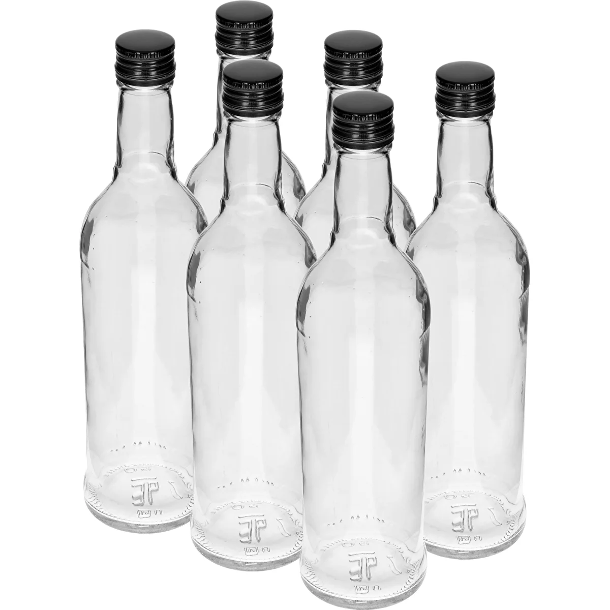 500 ml Slank Flaske med sort skruelåg, til vodka, 6 stk.
