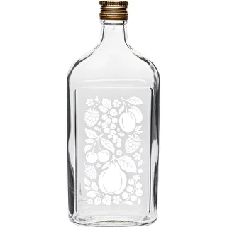 Flad glasflaske 500 ml med skruelåg og motiv "Frugter" – design 2 – photo 1
