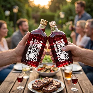 Flad glasflaske 500 ml med skruelåg og motiv "Frugter" – design 2 – photo 7