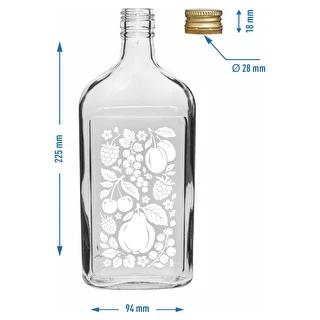 Flad glasflaske 500 ml med skruelåg og motiv "Frugter" – design 2 – photo 5
