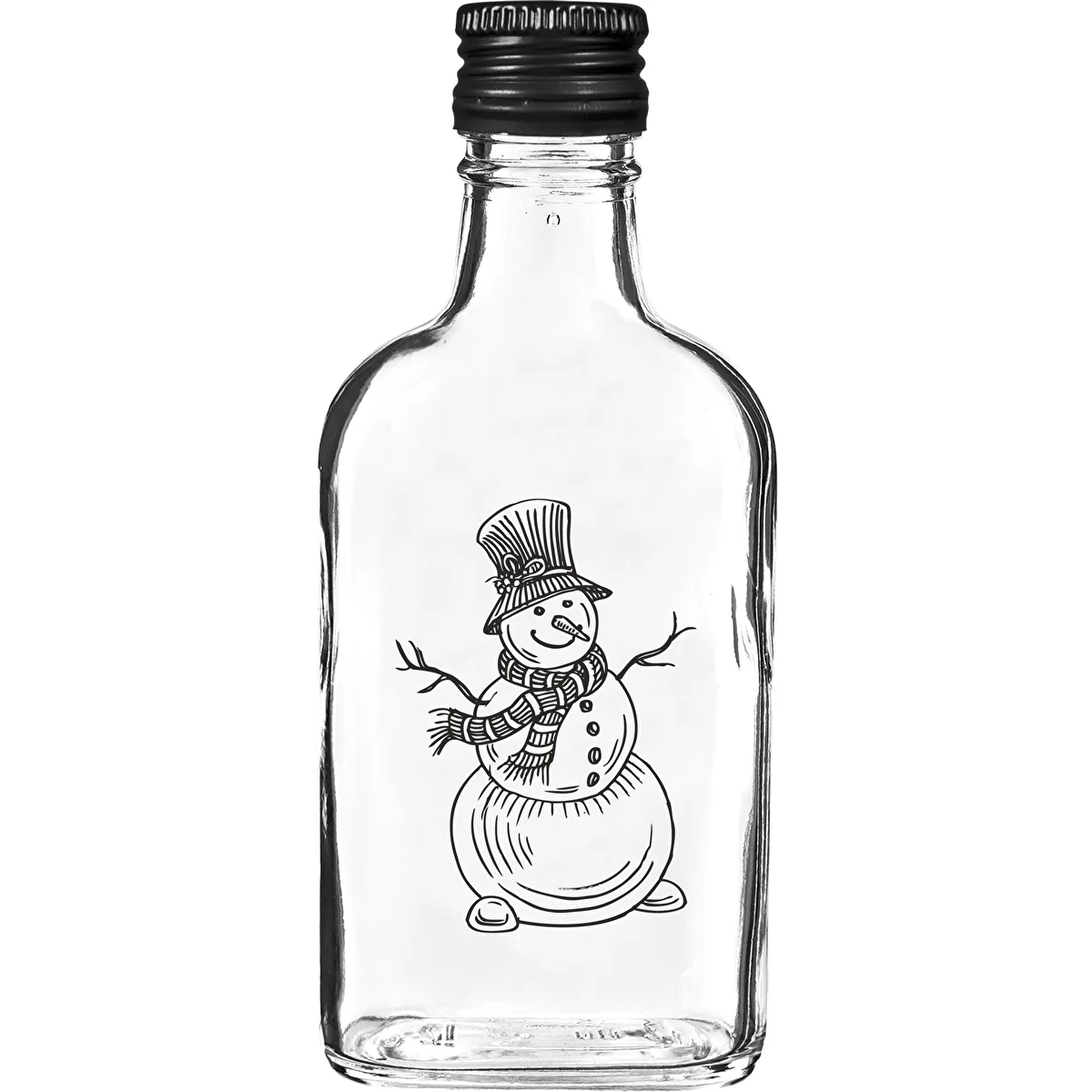 Lommelærkeflaske 200 ml med skruelåg, tryk 'Snemand', 1 stk.
