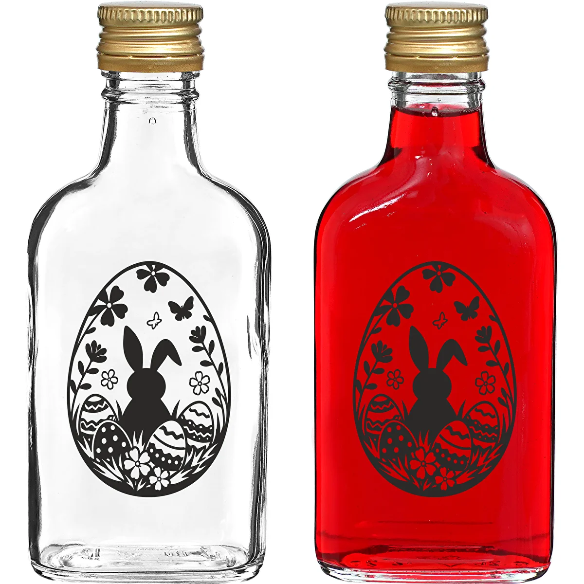 Glasflaske i lommelærkeform 200 ml med skruelåg, tryk "Påskeæg", 1 stk.