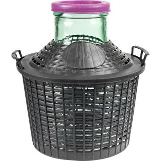 Vinballon 10 L med bred hals i plastikkurv