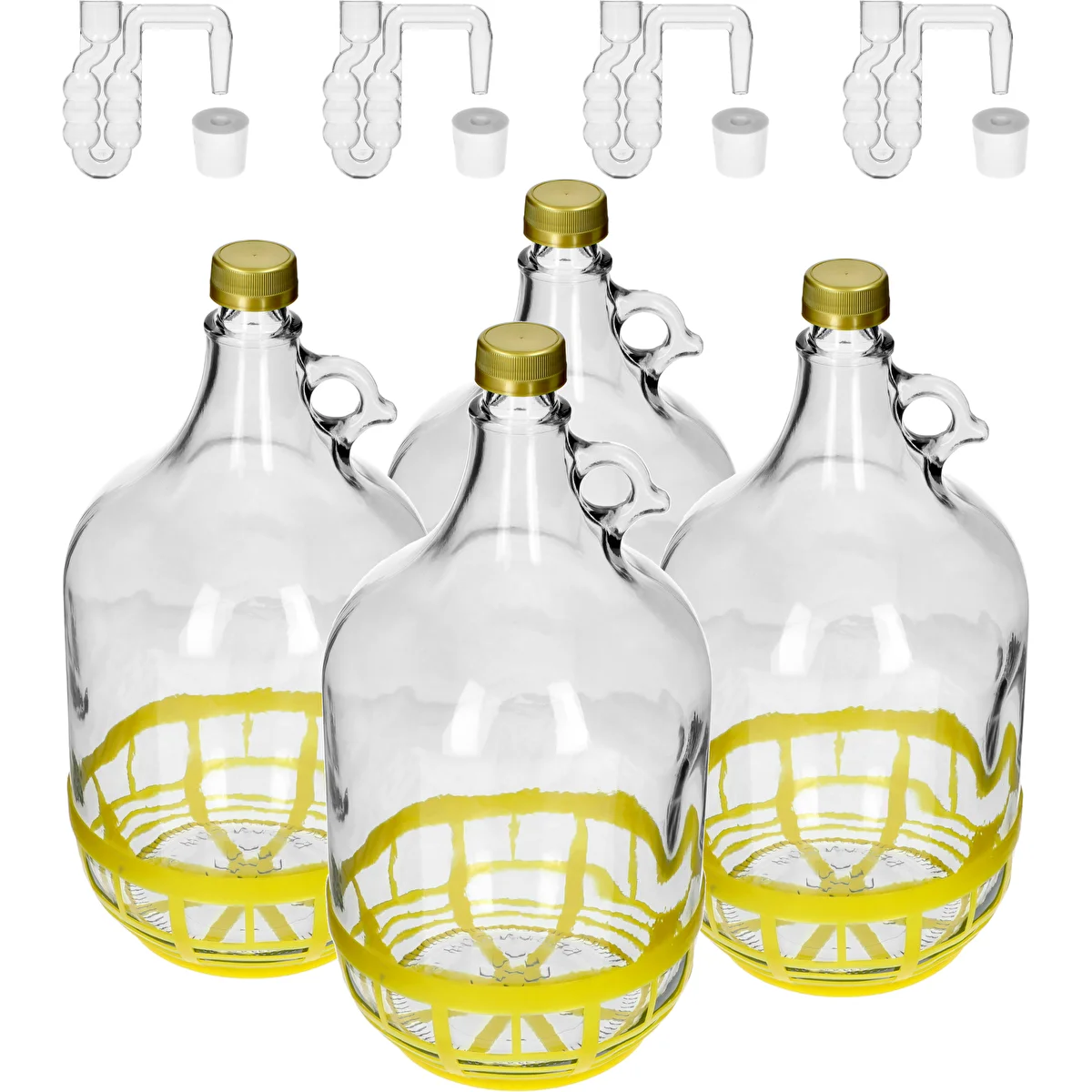 4 x Dame 5L med prop, gæringsrør, låg og kurv