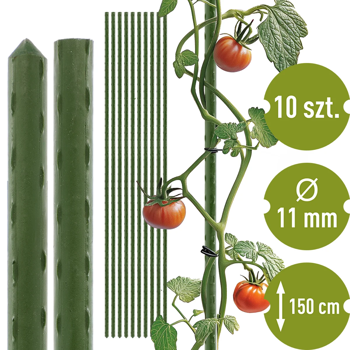 Havepinde Bioogród – belagt stål, 1,5 m, fi 11 mm, 10 stk.