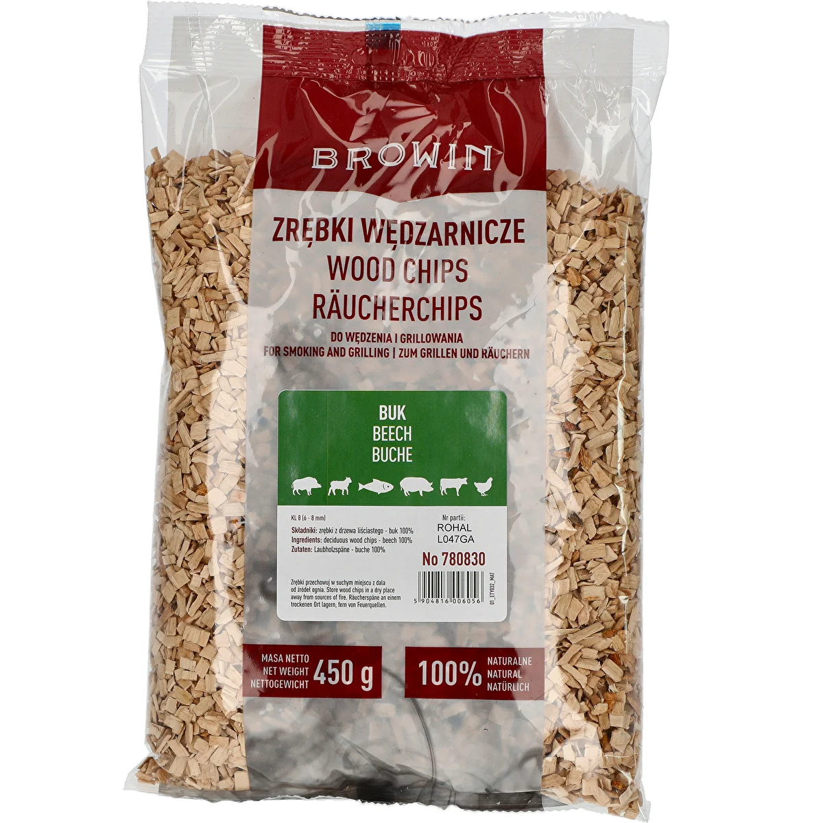 Ryge- og grillflis, bøg, 450 g, klasse 8