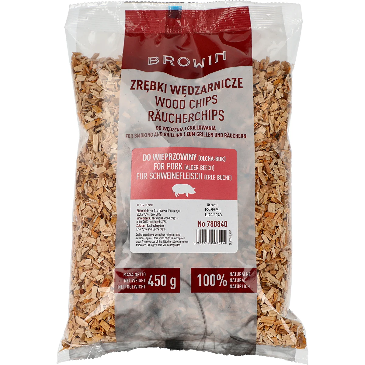 Ryge-/grillflis, 70% elletræ + 30% bøg, 450 g, kl. 8