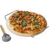 Pizzasten med håndtag og kniv, af cordierit, rund 33 cm - 5 