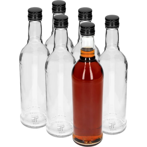 500 ml Slank Flaske med sort skruelåg, til vodka, 6 stk. - 2