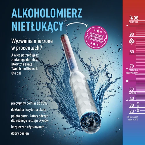 Brudsikkert alkoholmeter med prøveglas, måleområde 20-98% - 5