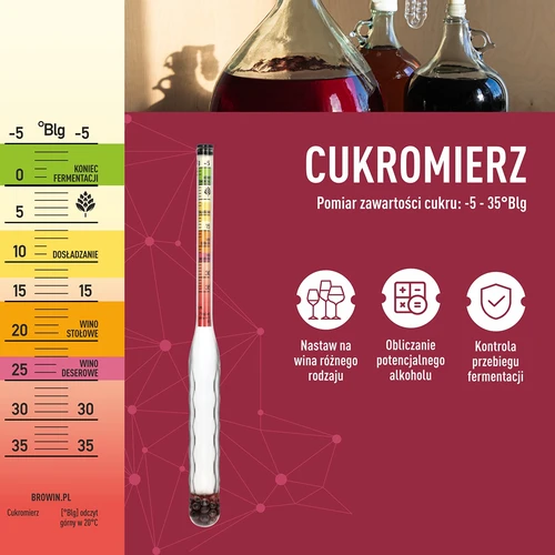 Brudsikkert sakkarometer med prøveglas, måleområde: -5–35°Blg - 6