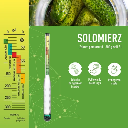 Brudsikkert salinometer med reagensglas, måleområde: 0-300 g salt/L - 5