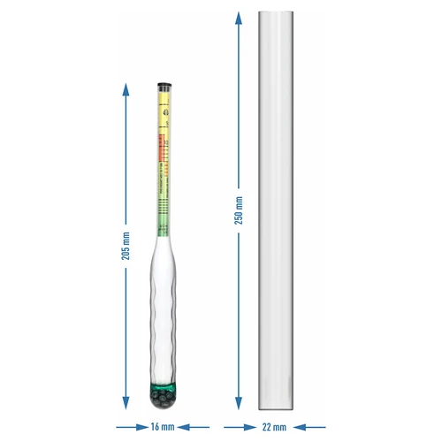 Brudsikkert salinometer med reagensglas, måleområde: 0-300 g salt/L - 4