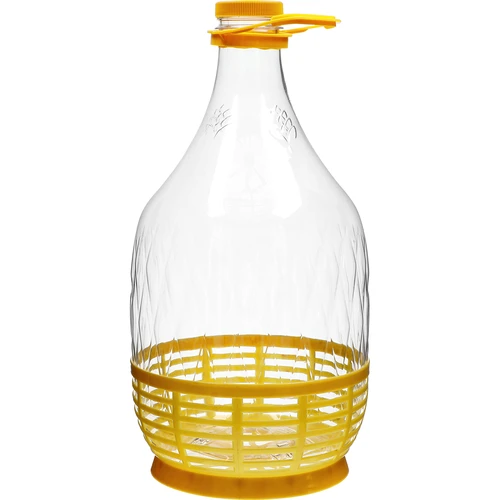 Damejeanne Dama 5 L PET, med skruelåg, bærehåndtag og kurv