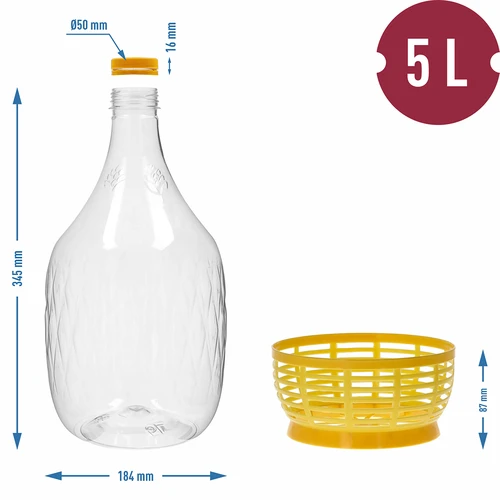 Damejeanne Dama 5 L PET, med skruelåg og kurv - 6