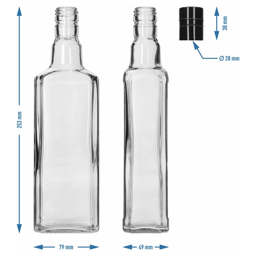 Dekorativ flaske TYNKTURA 0,5 L, med langt sort skruelåg Ø28 mm, 1 stk. - 5