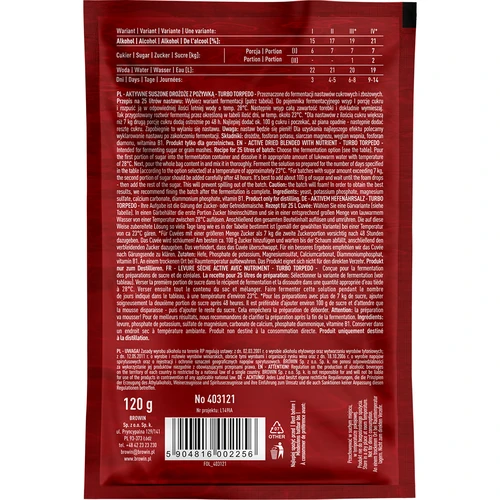 Destillerigær Turbo Torpedo 72h 21% - 120 g - 2