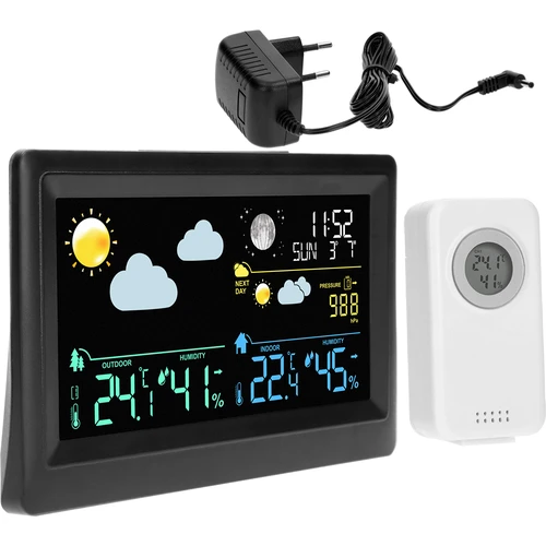 Elektronisk vejrstation – trådløs, med sensor, sort  - 1 