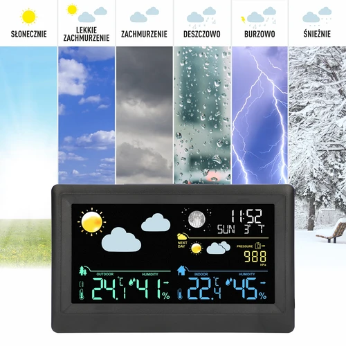 Elektronisk vejrstation – trådløs, med sensor, sort - 9