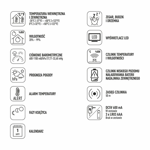 Elektronisk vejrstation – trådløs, med sensor, sort - 12