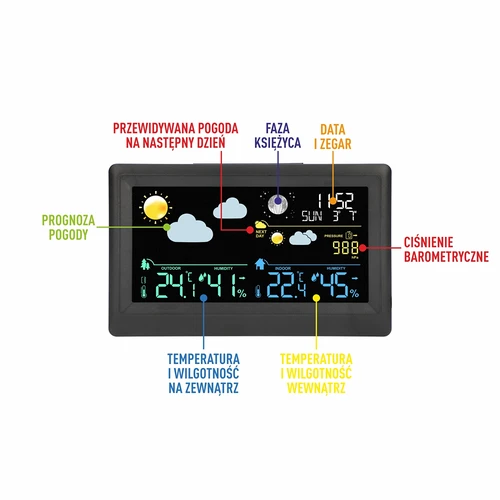 Elektronisk vejrstation – trådløs, med sensor, sort - 8