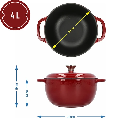 Emaljeret støbejernsgryde - bordeaux, 4 L - 4
