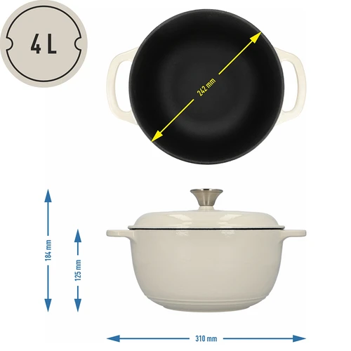 Emaljeret støbejernsgryde - ecru, 4 L - 4