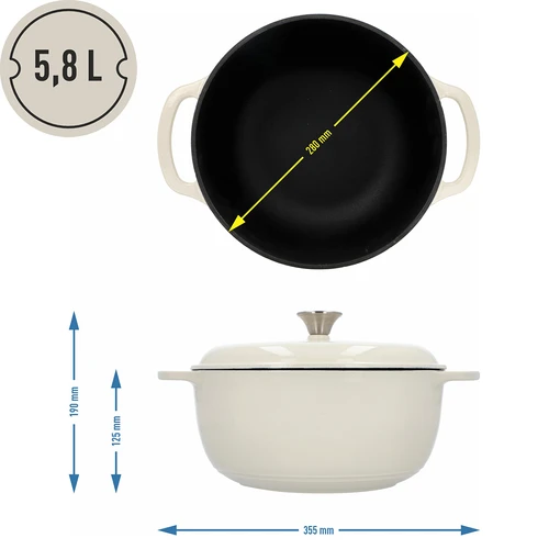 Emaljeret støbejernsgryde - ecru, 5,8L - 4